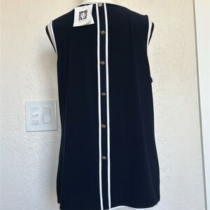 Ann Klein, Medium Sleeveless, Navy and White Blouse, NWT